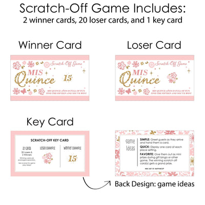 Mis Quince Anos - Quinceanera Sweet 15 Birthday Party Game Scratch Off Cards - 22 ct