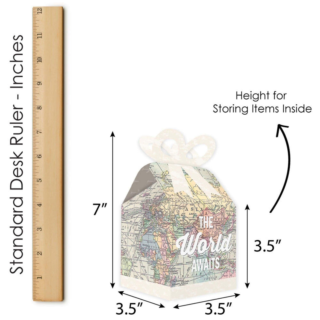 World Awaits - Square Favor Gift Boxes - Travel Themed Party Bow Boxes - Set of 12