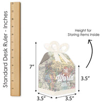 World Awaits - Square Favor Gift Boxes - Travel Themed Party Bow Boxes - Set of 12