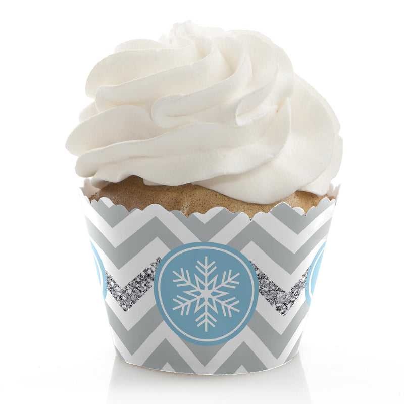 Winter Wonderland - Snowflake Holiday Party & Winter Wedding Decorations - Party Cupcake Wrappers - Set of 12