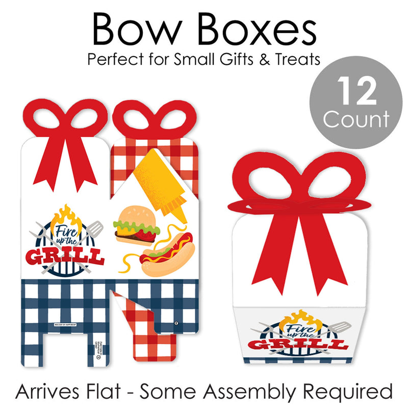 Fire Up the Grill - Square Favor Gift Boxes - Summer BBQ Picnic Party Bow Boxes - Set of 12