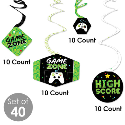 Game Zone - Pixel Video Game Party or Birthday Party Hanging Decor - Party Decoration Swirls - Set of 40