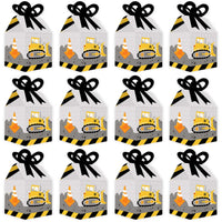 Dig It - Construction Party Zone - Square Favor Gift Boxes - Baby Shower or Birthday Party Bow Boxes - Set of 12