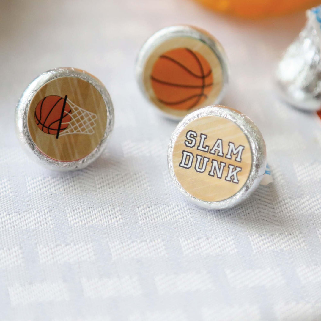 Nothin' But Net - Basketball - Round Candy Labels Party Favors - Fits Hershey's Kisses - 108 ct