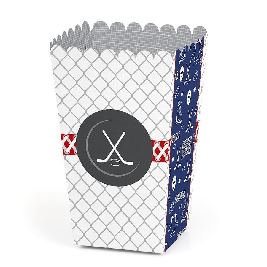 Shoots and Scores - Hockey - Baby Shower or Birthday Party Favor Popcorn Treat Boxes - Set of 12