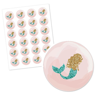 Let's Be Mermaids - Personalized Baby Shower or Birthday Party Circle Sticker Labels - 24 ct
