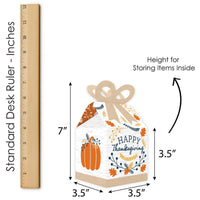 Happy Thanksgiving - Square Favor Gift Boxes - Fall Harvest Party Bow Boxes - Set of 12