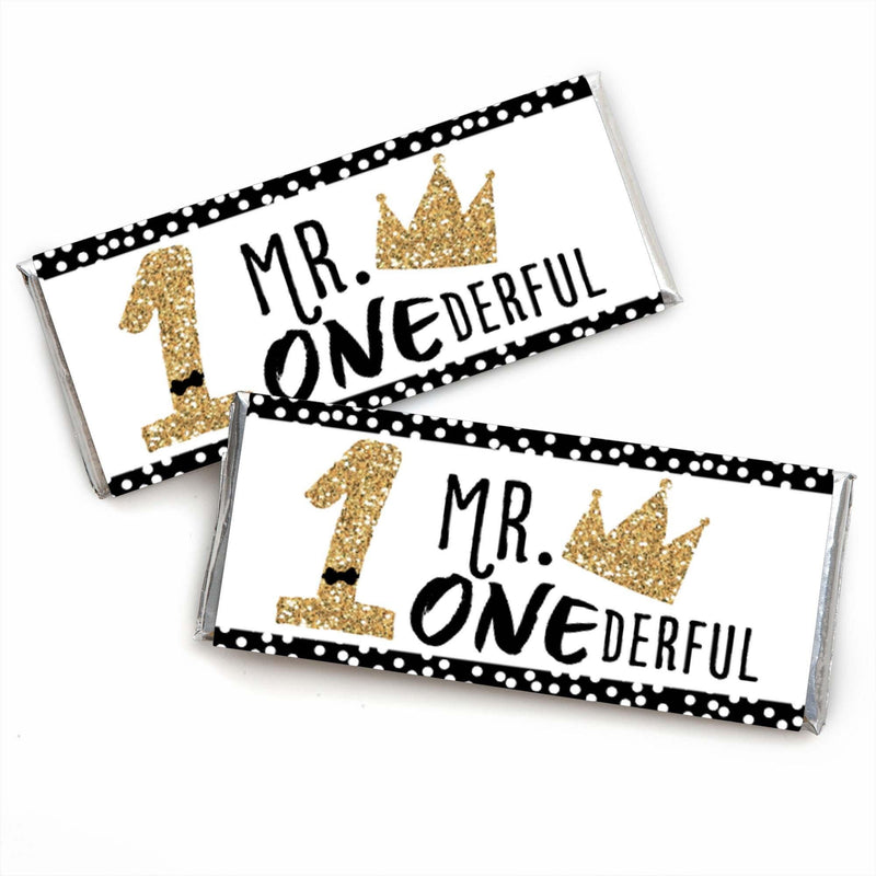 1st Birthday Little Mr. Onederful - Candy Bar Wrapper Boy First Birthday Party Favors - Set of 24