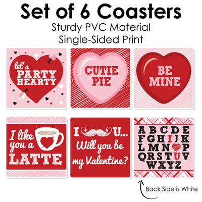 Conversation Hearts - Funny Valentine's Day Party Decorations - Drink Coasters - Set of 6