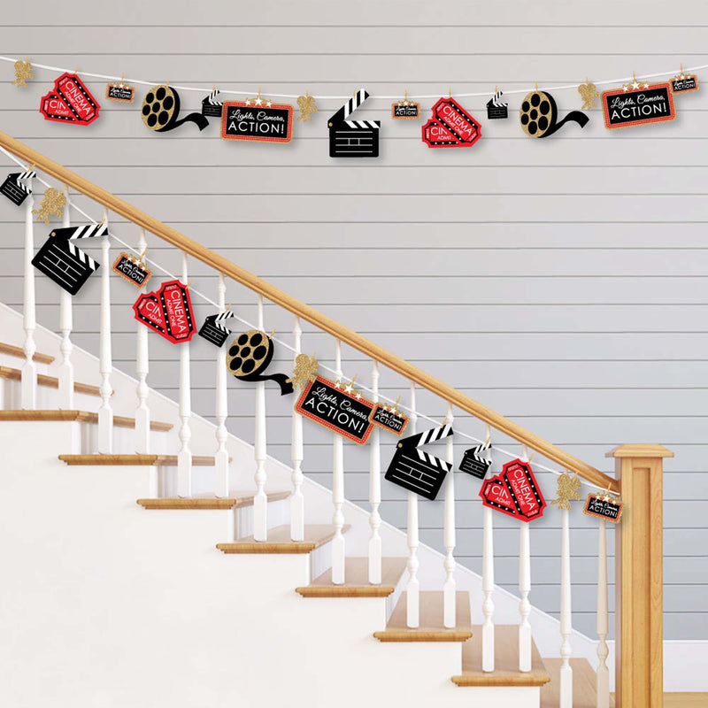 Red Carpet Hollywood - Movie Night Party DIY Decorations - Clothespin Garland Banner - 44 Pieces