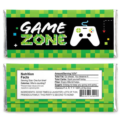 Game Zone - Candy Bar Wrapper Pixel Video Game Party or Birthday Party Favors - Set of 24
