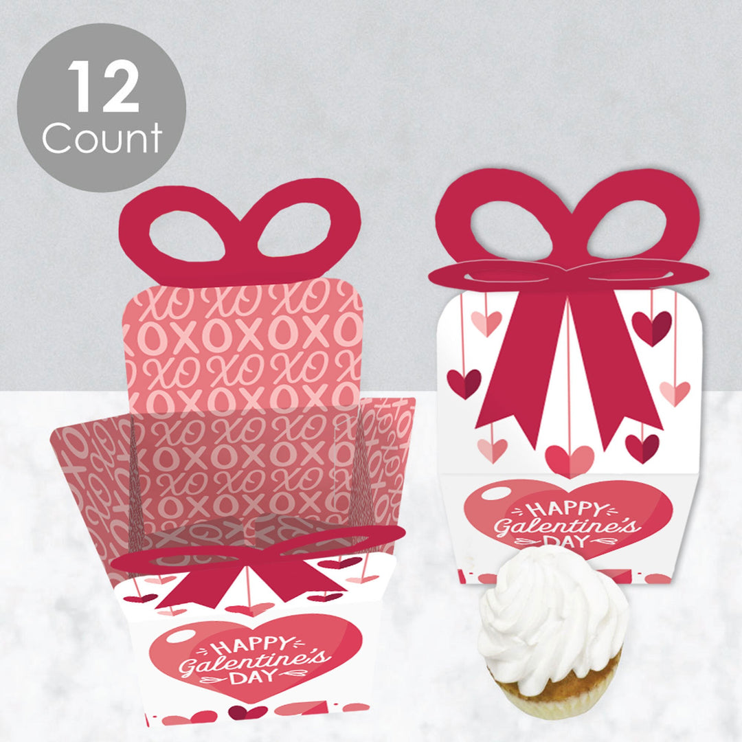 Happy Galentine's Day - Square Favor Gift Boxes - Valentine's Day Party Bow Boxes - Set of 12