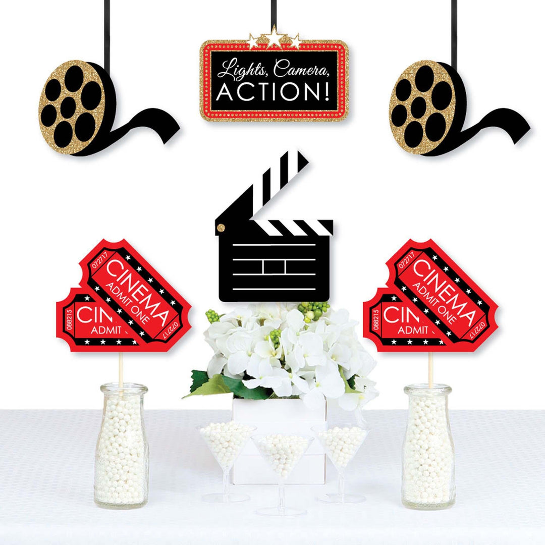 Red Carpet - Clapboard, Movie Tickets and Film Reel Decorations DIY Movie Night Party Essentials - Set of 20