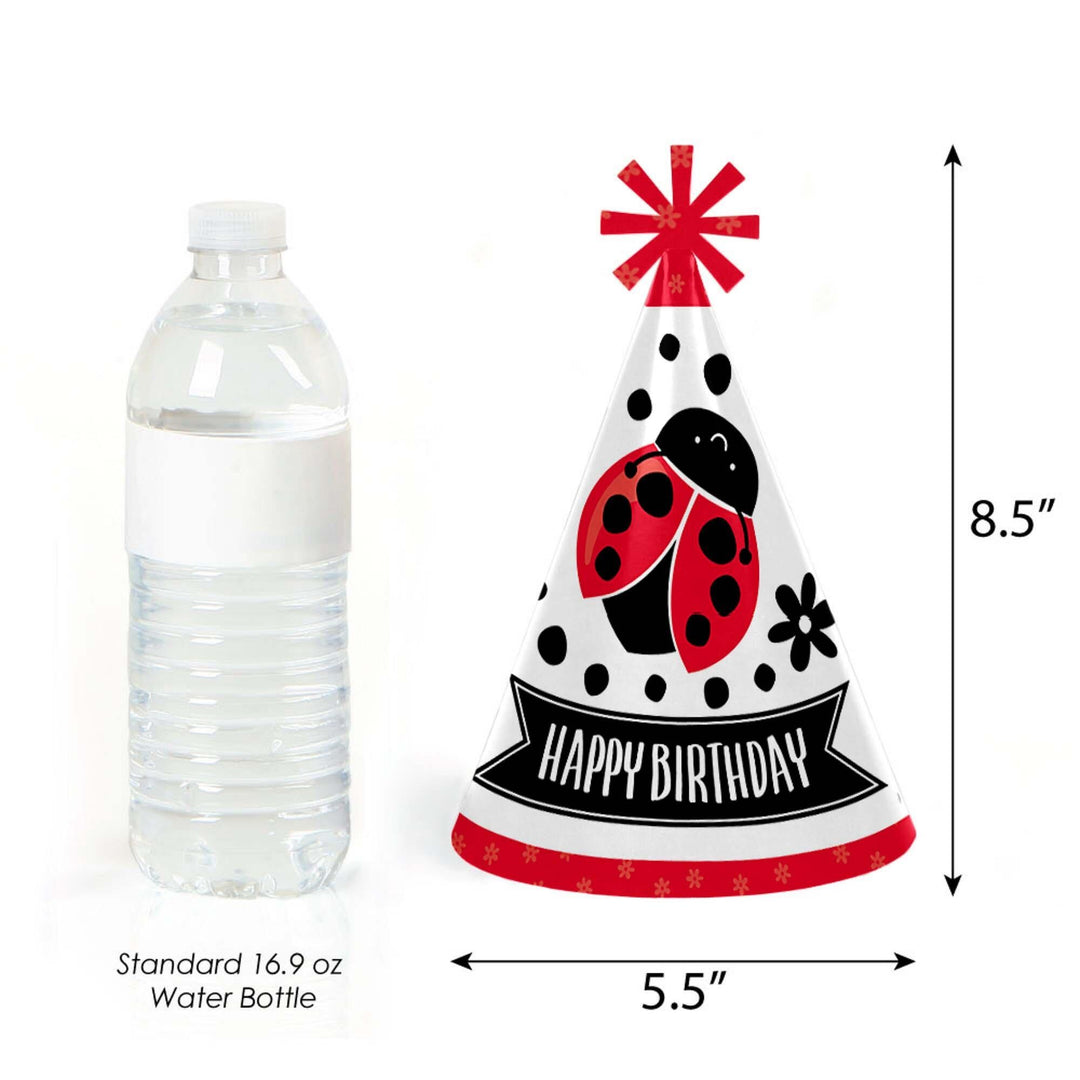 Happy Little Ladybug - Cone Happy Birthday Party Hats for Kids and Adults - Set of 8 (Standard Size)