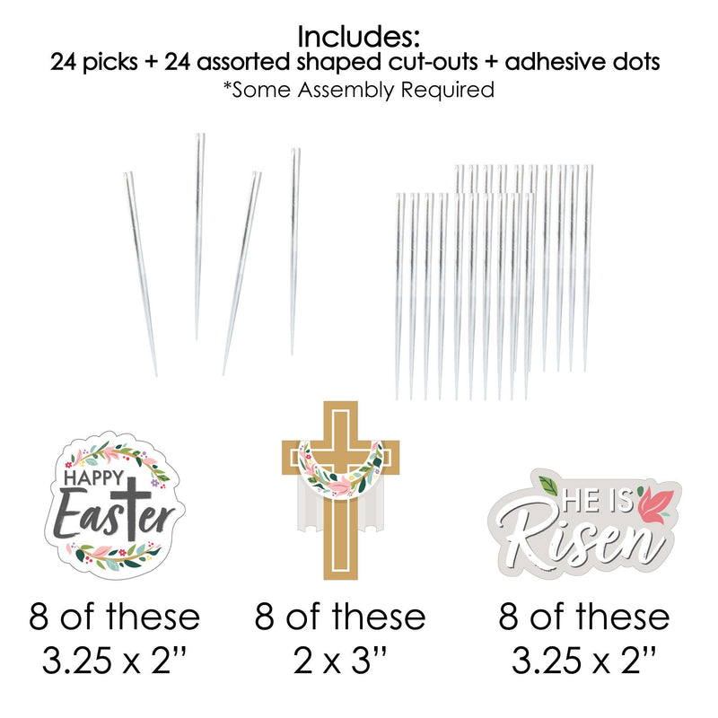 Religious Easter - Dessert Cupcake Toppers - Christian Holiday Party Clear Treat Picks - Set of 24