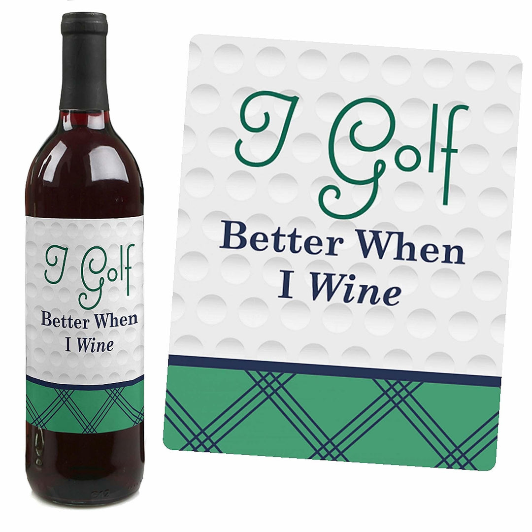 Par-Tee Time - Golf - Birthday or Retirement Party Decorations for Women and Men - Wine Bottle Label Stickers - Set of 4