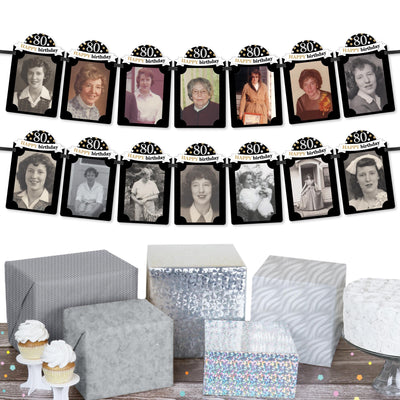 Adult 80th Birthday - Gold - DIY Birthday Party Decor - Picture Display - Photo Banner