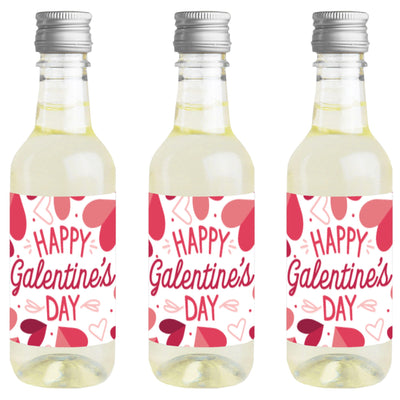 Happy Galentine's Day - Mini Wine and Champagne Bottle Label Stickers - Valentine's Day Party Favor Gift for Women and Men - Set of 16