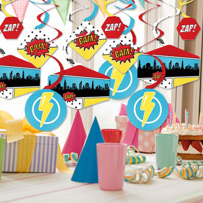 BAM! Superhero - Baby Shower or Birthday Party Hanging Decor - Party Decoration Swirls - Set of 40