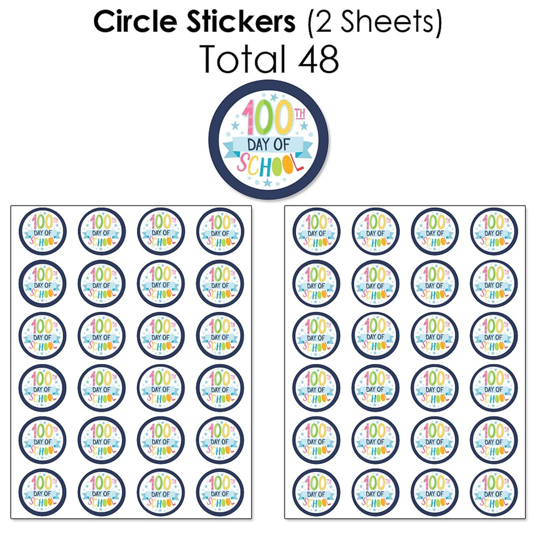 Happy 100th Day of School - Mini Candy Bar Wrappers, Round Candy Stickers and Circle Stickers - 100 Days Party Candy Favor Sticker Kit - 304 Pieces