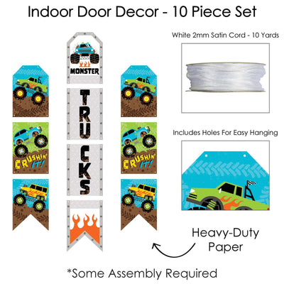 Smash and Crash - Monster Truck - Hanging Vertical Paper Door Banners - Boy Birthday Party Wall Decoration Kit - Indoor Door Decor