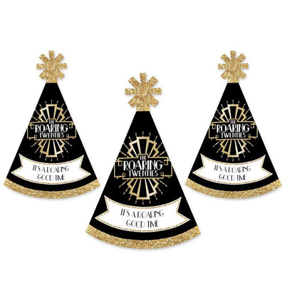 Roaring 20's - Mini Cone 1920s Art Deco Jazz Party Hats - Small Little Party Hats - Set of 8