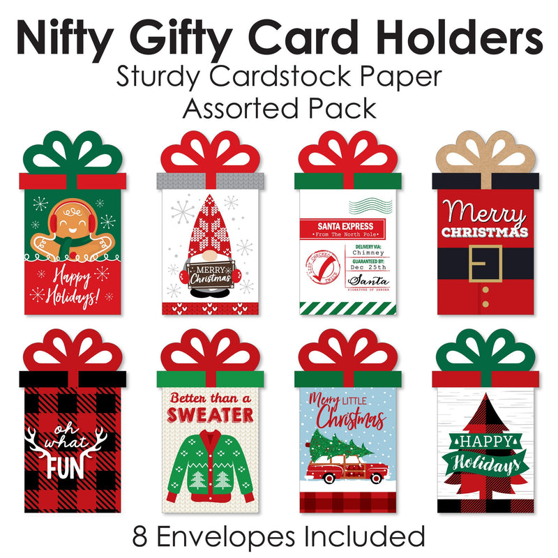 Assorted Red and Green Holiday - Christmas Money and Gift Card Sleeves - Nifty Gifty Card Holders - Set of 8