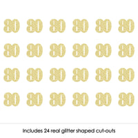 Gold Glitter 80 - No-Mess Real Gold Glitter Cut-Out Numbers - 80th Birthday Party Confetti - Set of 24