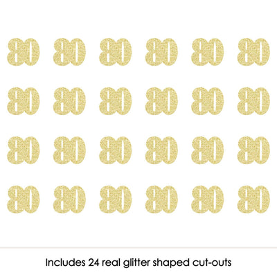 Gold Glitter 80 - No-Mess Real Gold Glitter Cut-Out Numbers - 80th Birthday Party Confetti - Set of 24
