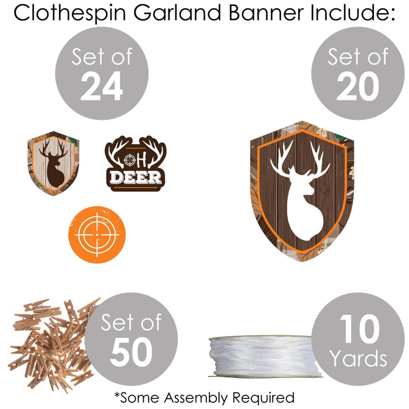 Gone Hunting - Deer Hunting Camo Baby Shower or Birthday Party DIY Decorations - Clothespin Garland Banner - 44 Pieces