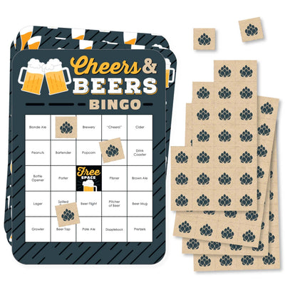 Cheers and Beers Happy Birthday - Beer Tasting Bingo Cards and Markers - Birthday Party Bingo Game - Set of 18