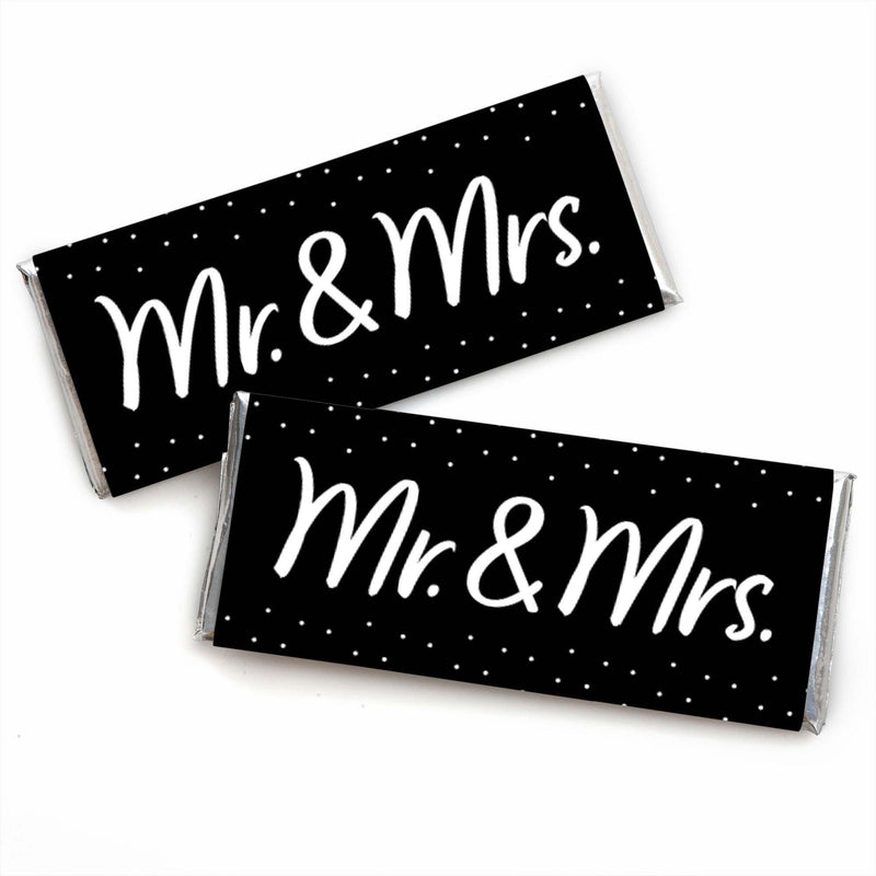 Mr. and Mrs. - Candy Bar Wrapper Black and White Wedding or Bridal Shower Favors - Set of 24