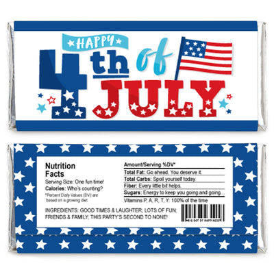 Firecracker 4th of July - Candy Bar Wrapper Red, White and Royal Blue Party Favors - Set of 24
