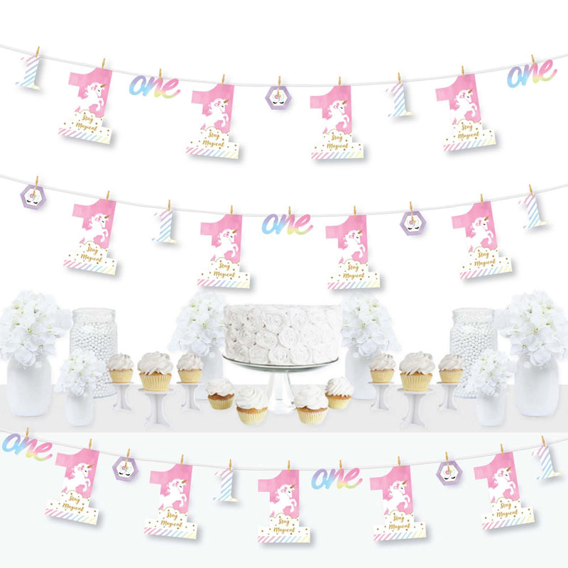 1st Birthday Rainbow Unicorn - Magical Unicorn First Birthday Party DIY Decorations - Clothespin Garland Banner - 44 Pieces