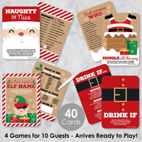 Jolly Santa Claus - 4 Christmas Party Games - 10 Cards Each - Naughty or Nice, Drink If, Mingle All the Way, What's Your Elf Name - Gamerific Bundle