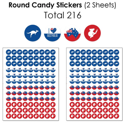 Australia Day - Mini Candy Bar Wrappers, Round Candy Stickers and Circle Stickers -G'Day Mate Aussie Party Candy Favor Sticker Kit - 304 Pieces