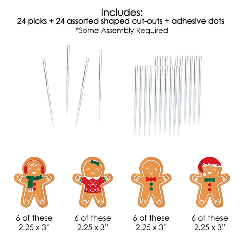 Gingerbread Christmas - Dessert Cupcake Toppers - Gingerbread Man Holiday Party Clear Treat Picks - Set of 24