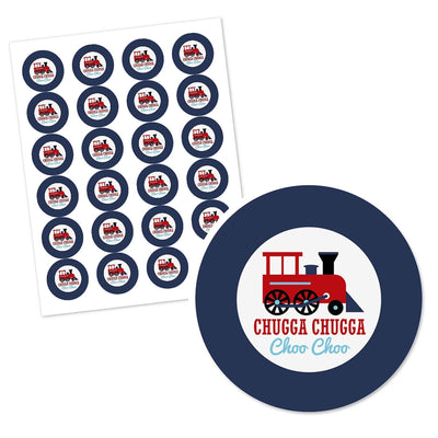 Railroad Party Crossing - Personalized Steam Train Birthday Party or Baby Shower Circle Sticker Labels - 24 ct