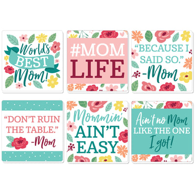 Colorful Floral Happy Mother's Day - Funny We Love Mom Party Decorations - Drink Coasters - Set of 6