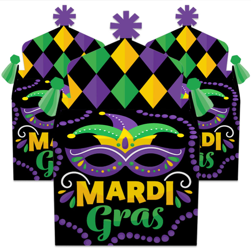 Colorful Mardi Gras Mask - Treat Box Party Favors - Masquerade Party Goodie Gable Boxes - Set of 12