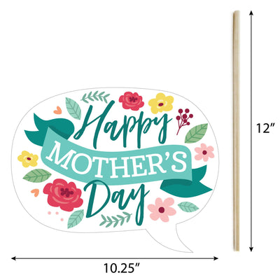 Colorful Floral Happy Mother's Day - We Love Mom Party Photo Booth Props Kit - 20 Count