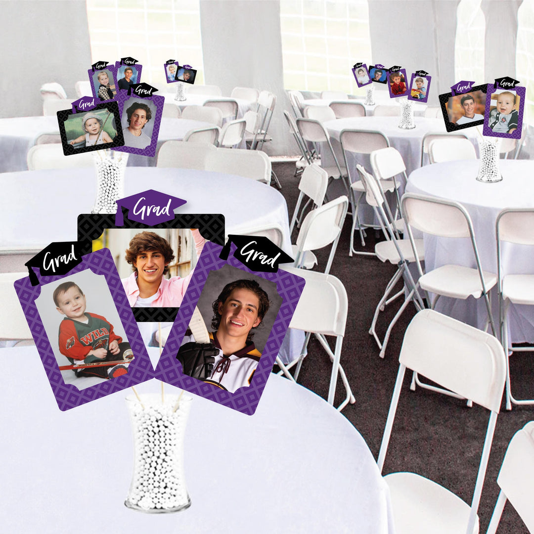 Purple Grad - Best is Yet to Come - Graduation Party Picture Centerpiece Sticks - Photo Table Toppers - 15 Pieces