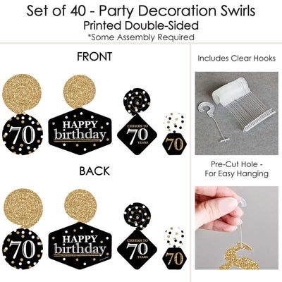 Adult 70th Birthday - Gold - Birthday Party Hanging Decor - Party Decoration Swirls - Set of 40