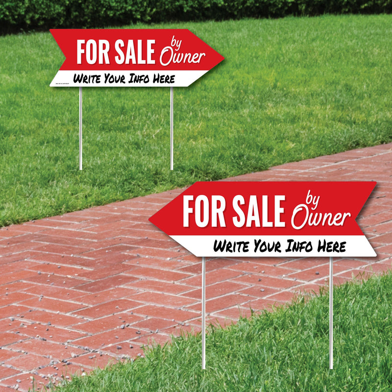 For Sale By Owner - Home Real Estate Sign Arrow - Double Sided Directional Yard Signs - Set of 2