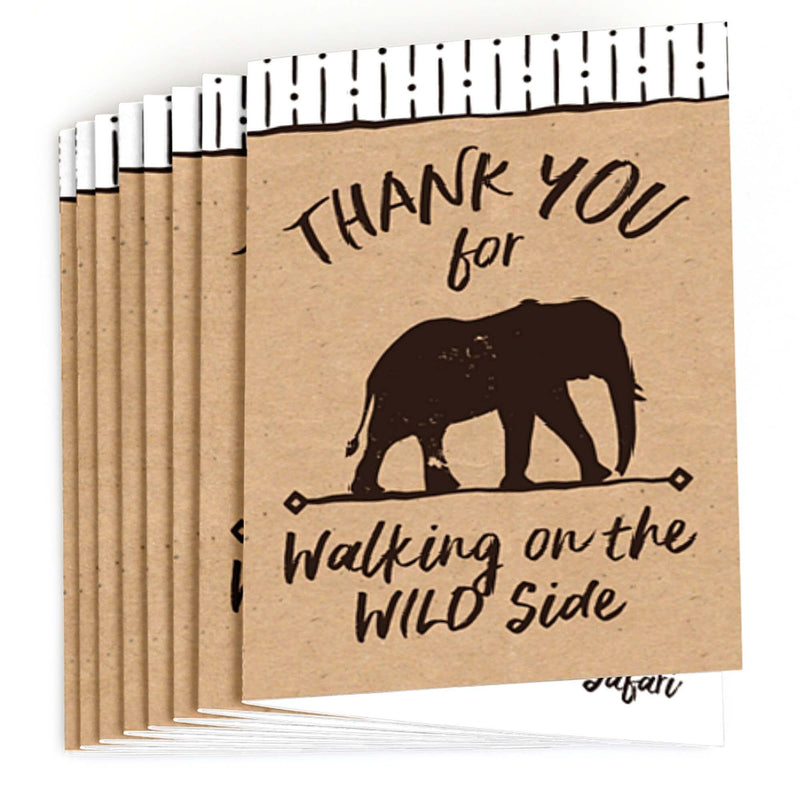 Wild Safari - African Jungle Adventure Birthday Party or Baby Shower Thank You Cards - 8 ct