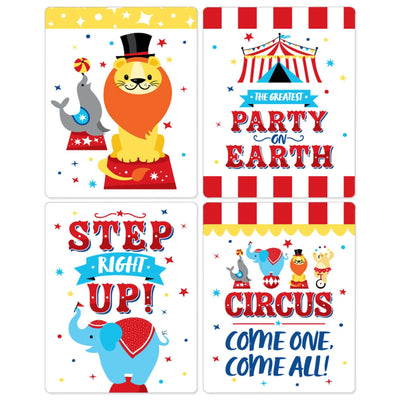 Carnival - Step Right Up Circus - Carnival Themed Party Decorations for Women and Men - Wine Bottle Label Stickers - Set of 4