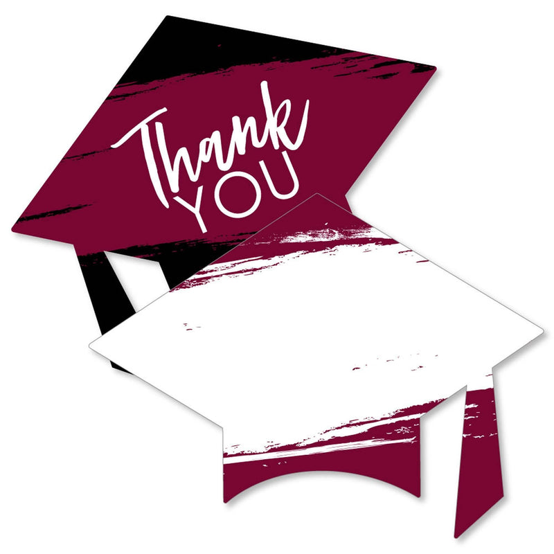 Maroon Grad - Best is Yet to Come - Shaped Thank You Cards - Maroon Graduation Party Thank You Note Cards with Envelopes - Set of 12