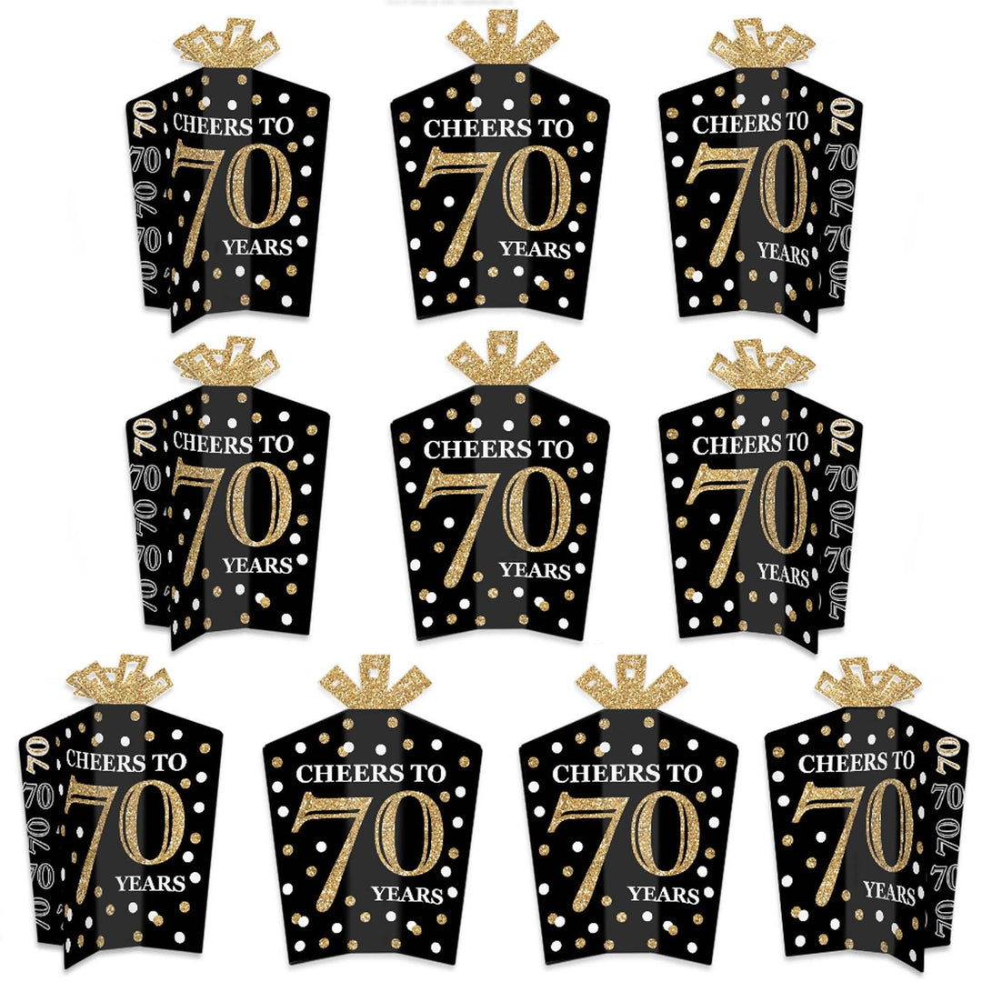Adult 70th Birthday - Gold - Table Decorations - Birthday Party Fold and Flare Centerpieces - 10 Count