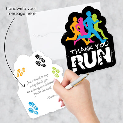 Set The Pace - Running - Shaped Thank You Cards - Track, Cross Country or Marathon Party Thank You Note Cards with Envelopes - Set of 12