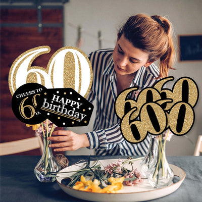 Adult 60th Birthday - Gold - Birthday Party Centerpiece Sticks - Showstopper Table Toppers - 35 Pieces